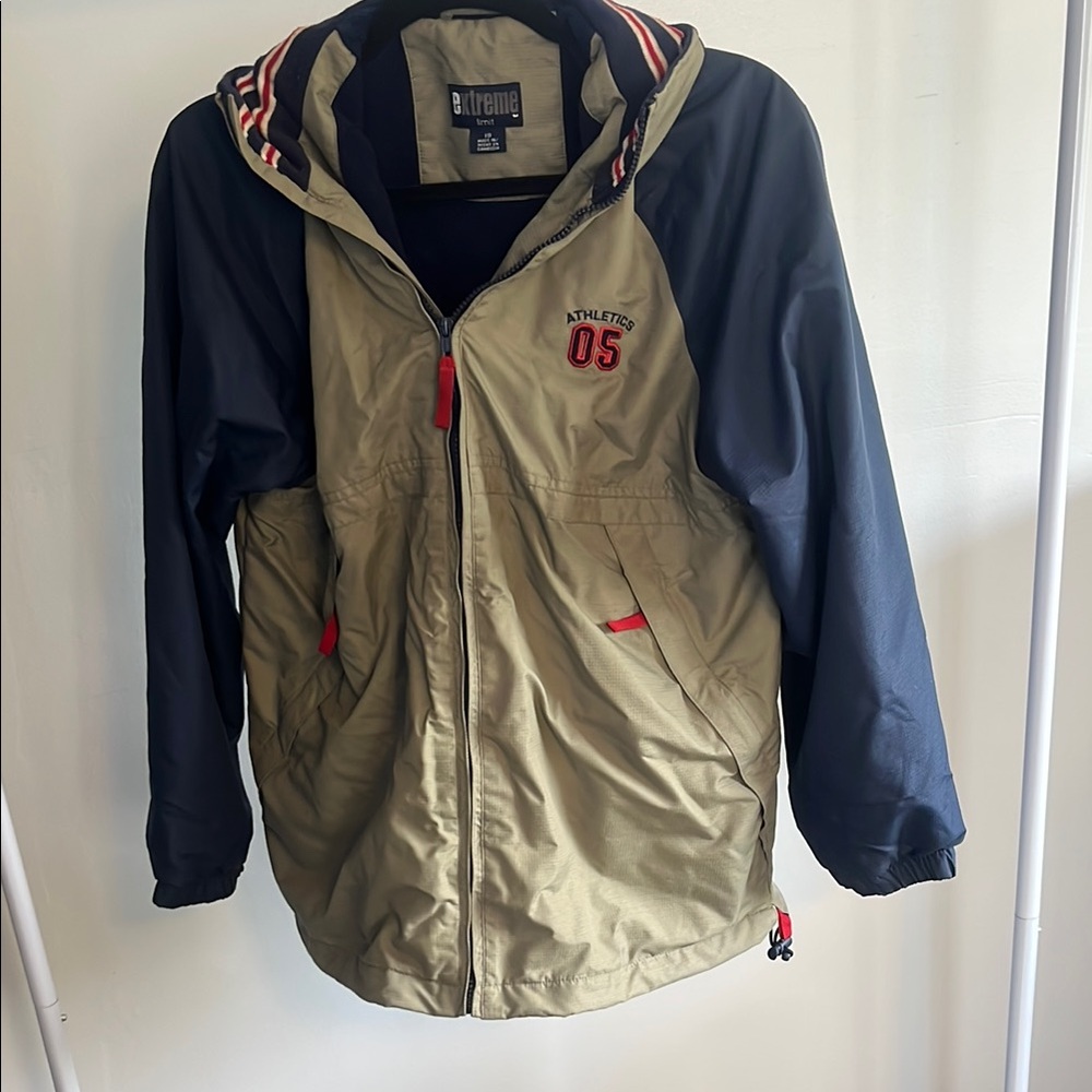 Blue and Tan Two-Tone Raincoat